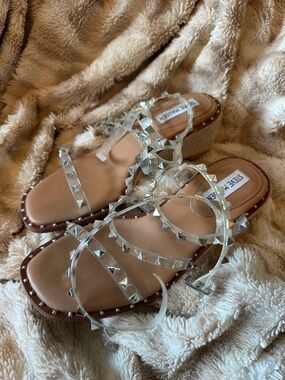Steve Madden Clear Studded Strappy Sandals - Clear/Tan
